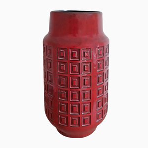 Vintage Glazed Ceramic Floor Vase with Geometric Pattern, Germany, 1970s