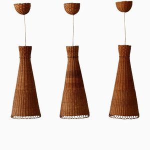 Mid-Century Modern Rattan Diabolo Pendant Lamps, 1960s, Set of 3