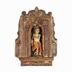 Carved Wooden & Lacquered Shrine With Statue
