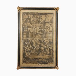 Allegorical Representation, 17th-Century, Engraving on Silk, Framed