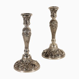 19th Century German Silver Candleholders, Set of 2
