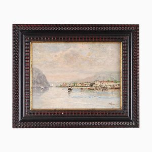 Giambattista Todeschini, Landscape Painting, Oil on Cardboard, Framed