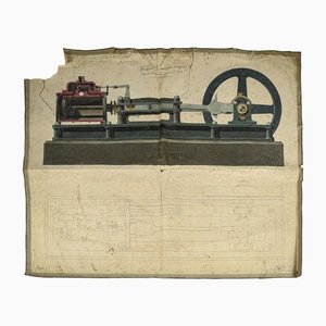 Black & White Steam Engine, 1872, Print on Paper