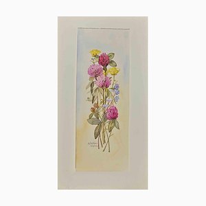 Anne Gallion-Krohn, Bouquet de Fleurs, Aquarelle Originale, Milieu du 20ème Siècle