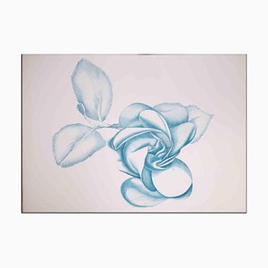 Giacomo Porzano, Blue Rose, Original Etching, 1970s