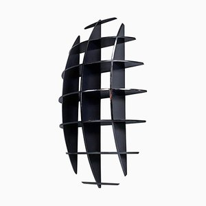 Italian Modern Black Wood Convex Shape Wall Bookcase, 1980s