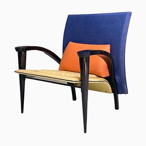 Mehrfarbiger moderner italienischer Sessel aus Massivholz & Leder, 1980er