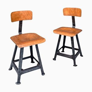 Set of Mid-Century Italian Modern Industrial Iron & Wood Stools, 1960s