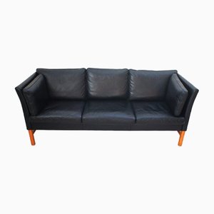 Vintage Scandinavian Black Leather Sofa in Skipper Design