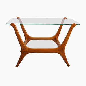 Tavolino Mid-Century moderno in teak e vetro