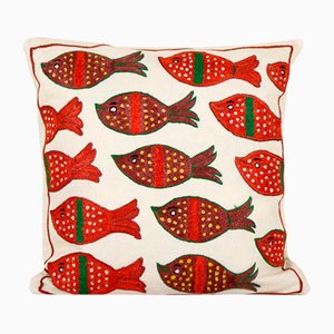 Vintage Suzani Cushion Cover with Fish Design