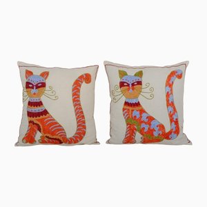 Vintage Cushion Cover with Cat Motif, Set of 2