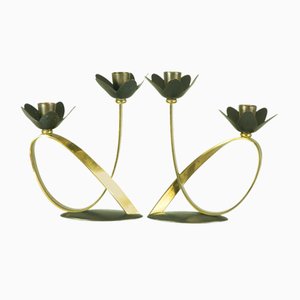 Mid-Century Metal and Brass Candleholders, Set of 2
