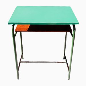 Escritorio escolar Mid-Century de formica verde y tablero de haya, años 60