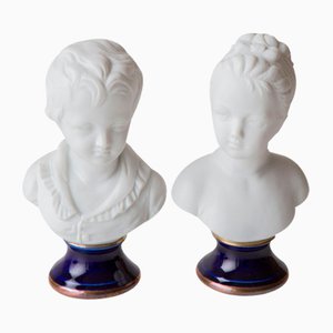 Mid-Century French Biscuit Child Busts, Set of 2