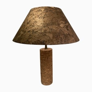 Large Mid-Century Italian Cork and Brass Table Lamp