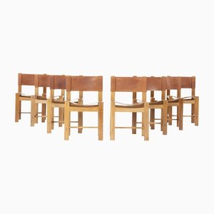 Leather & Elm Dining Chairs from Maison Regain, 1980s, Set of 8