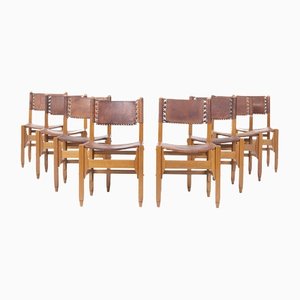 Teak & Leather Dining Chairs by Werner Biermann for Arte Sano, 1960s, Set of 8