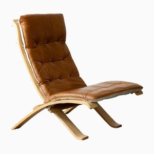 Beech Bentwood with Cognac Leather Folding Lounge Chair by Nelo for Nelo Möbel, Sweden, 1970s