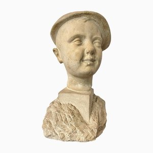 Stone Carving Bust of a Boy, France, 1961