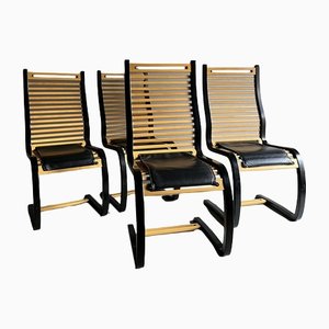 Black Leather & Bentwood Cantilevered Dining Chairs by Terje Hope for Møremøbler, 1980s, Set of 4