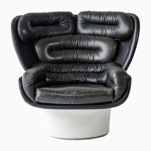 ‘Elda’ Lounge Chair in Black Leather and Fiberglass by Joe Colombo