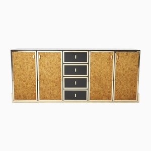 Italian Brass and Cork Marquetry Sideboard, 1970s