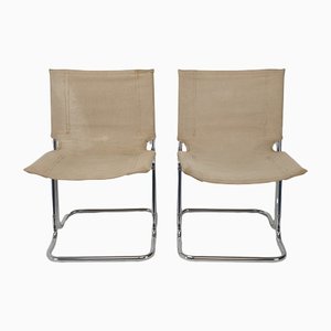 Italienische Stühle aus Leinen & verchromtem Metall, 1970er, 2er Set