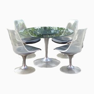 Tulip Esstisch & Stühle aus Acrylglas von Chromcraft, 5er Set