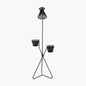Black Rigitulle Floor Lamp with Flowerpots by Mathieu Matégot for Artimeta, 1950s