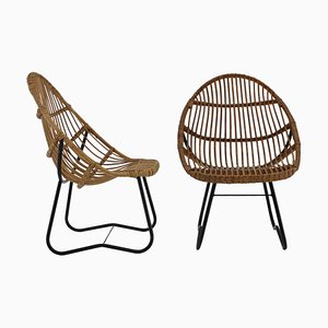 Fauteuils en Rotin par Uluv pour Alan Fuchs, Tchécoslovaquie, 1960s, Set de 2