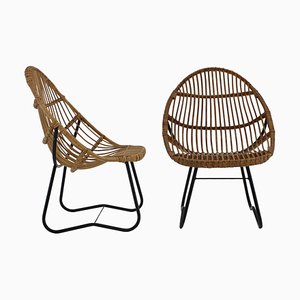 Rattan Lounge Chairs by Uluv for Alan Fuchs, Czechoslovakia, 1960s, Set of 2
