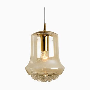 Vintage Pendant Light in Smoked Brown Glass and Brass from Peill and Putzler, 1960s
