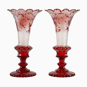 Bohemian Crystal Engraved Vases, Set of 2