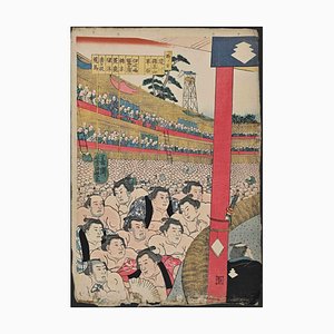 Utagawa Kunisada (Toyokuni III), Sumo Tournament, Original Woodcut, Mid 19th-Century