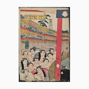 Utagawa Kunisada (Toyokuni III), Tournoi de Sumo, Gravure sur Bois, Milieu du 19ème Siècle