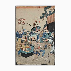 Después de Utagawa Kunisada, celebración durante los partidos de sumo, grabado en madera, mediados del siglo XIX