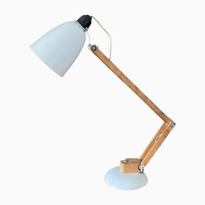 Weiße Vintage Maclamp Schreibtischlampe aus Holz