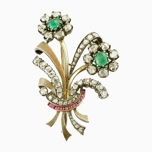 18k Gold and Silver Retro Brooch