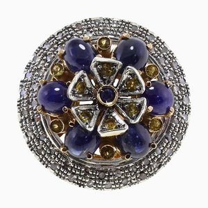 Sapphire Diamond Gold and Silver Ring