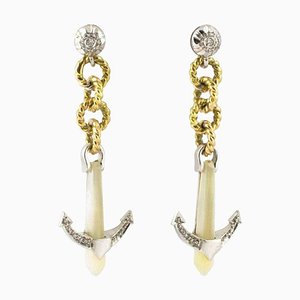 Ancient White and Yellow Gold Anchor Earrings
