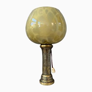 Lampada vintage Art Déco in vetro con base in bronzo