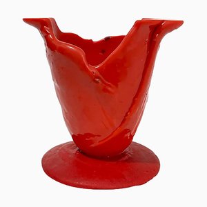 Red I’l Rumore del Tempo Vase by Gaetano Pesco for Fish Design