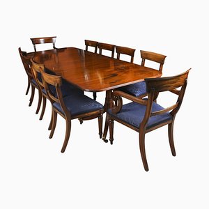 20th Century Twin Pillar Dining Table and Dining Chairs by William Tillman, Set of 11