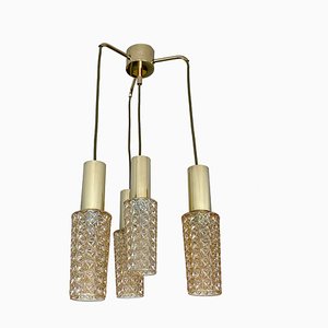 Vintage Pendant Light in Glass and Brass from Hillebrand Lighting, 1970s