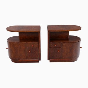 Art Deco Bedside Tables in Ash and Burl Wood, Set of 2