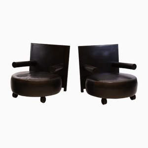 Vintage Italian Lounge Chair in Leather by Antonio Citterio for B&B Italia, Set of 2