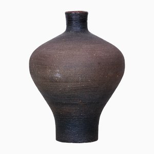 Art Deco Dark Ceramic Vase, Czechia, 1940s
