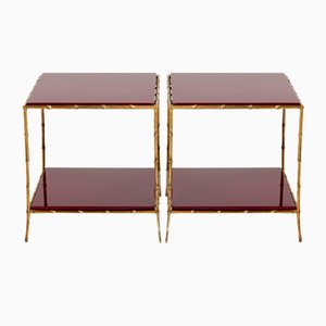 Bamboo, Brass and Lacquer End Tables from Maison Baguès, 1960s, Set of 2