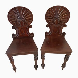 Antique Victorian Carved Mahogany Hall Chairs, Set of 2